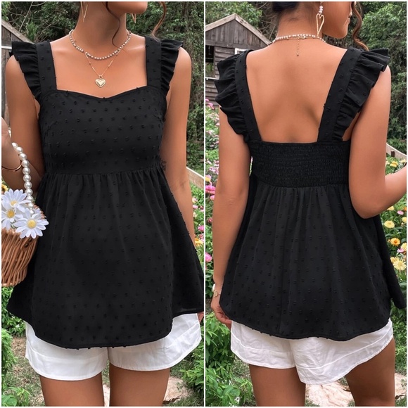 Maternity Swiss Dot Ruffle Sleeve Low Back Blouse - Picture 3 of 4